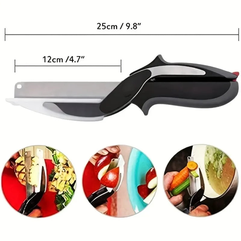 2 in 1 Salad Chopper Vegetable Cutter with Built-in Cutting Board Food Cutter Kitchen Scissors Cut Vegetables Cut Fruits