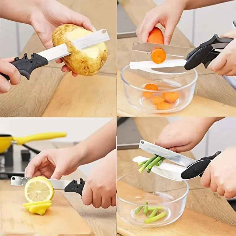 2 in 1 Salad Chopper Vegetable Cutter with Built-in Cutting Board Food Cutter Kitchen Scissors Cut Vegetables Cut Fruits