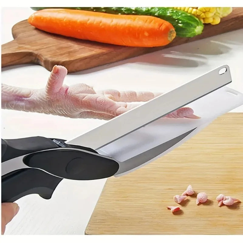 2 in 1 Salad Chopper Vegetable Cutter with Built-in Cutting Board Food Cutter Kitchen Scissors Cut Vegetables Cut Fruits