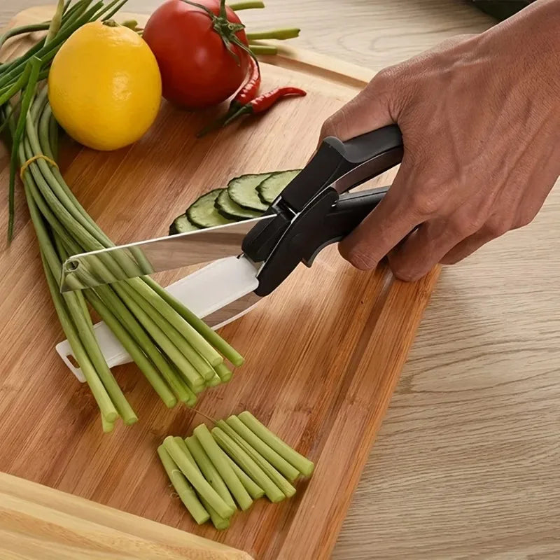 2 in 1 Salad Chopper Vegetable Cutter with Built-in Cutting Board Food Cutter Kitchen Scissors Cut Vegetables Cut Fruits