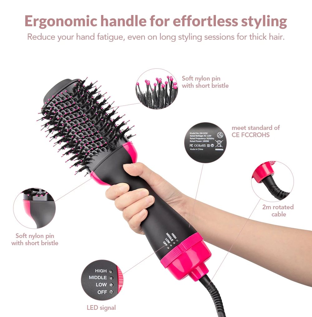 Hot Air Brush Multi-Function HairDryer Straightener Curler CombOne Step Professional Salon Hai..