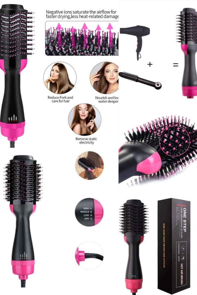 Hot Air Brush Multi-Function HairDryer Straightener Curler CombOne Step Professional Salon Hai..